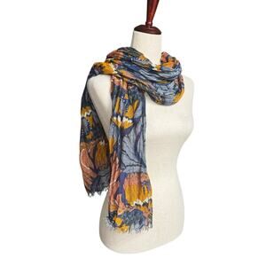Tory Burch Linen Viscose Patterned Lightweight Scarf One Size Boho Chic Sheer